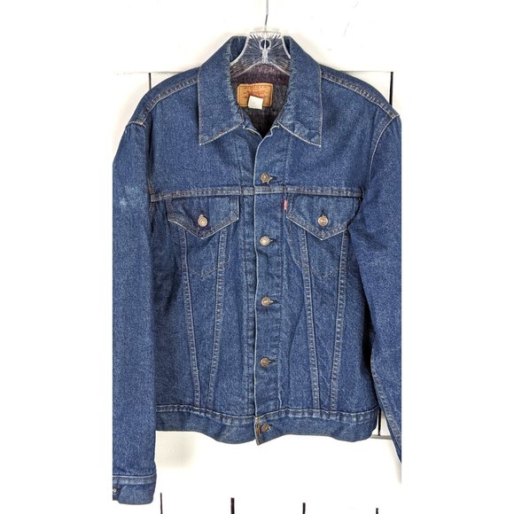 Vintage Levi Straus and Co dark blue jean denim blanket lined trucker jacket 40L - Picture 3 of 6